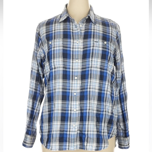 Ralph Lauren Blue & White Plaid Button Down Shirt Relaxed Notched Collar Size XL - Picture 8 of 8